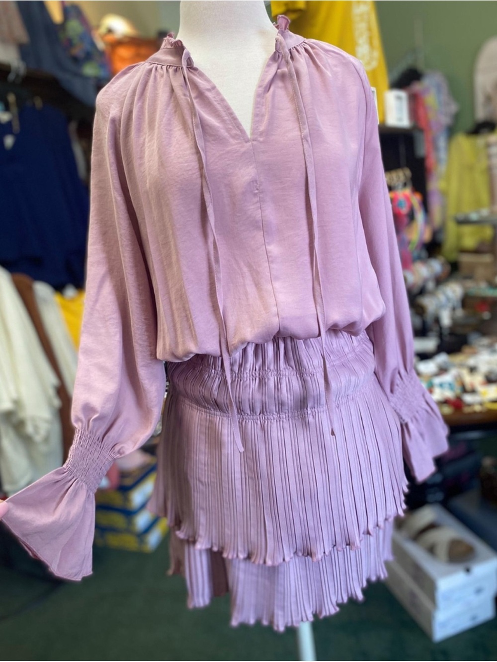 Pleated Tiered dress in Lilac -p- cill size small